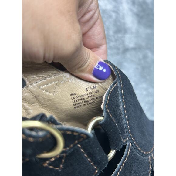 Anthropologie Latigo Iris Black Suede Sandal Platform Wood Chunky Heel Size 8.5 - Picture 6 of 7